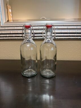 Glass Swing Top Bottles with Red Seals - Set of 2